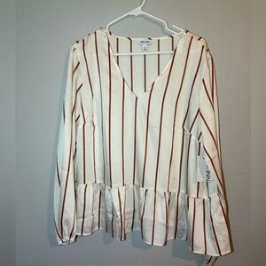 Nine West Cream and Brown Striped Blouse
